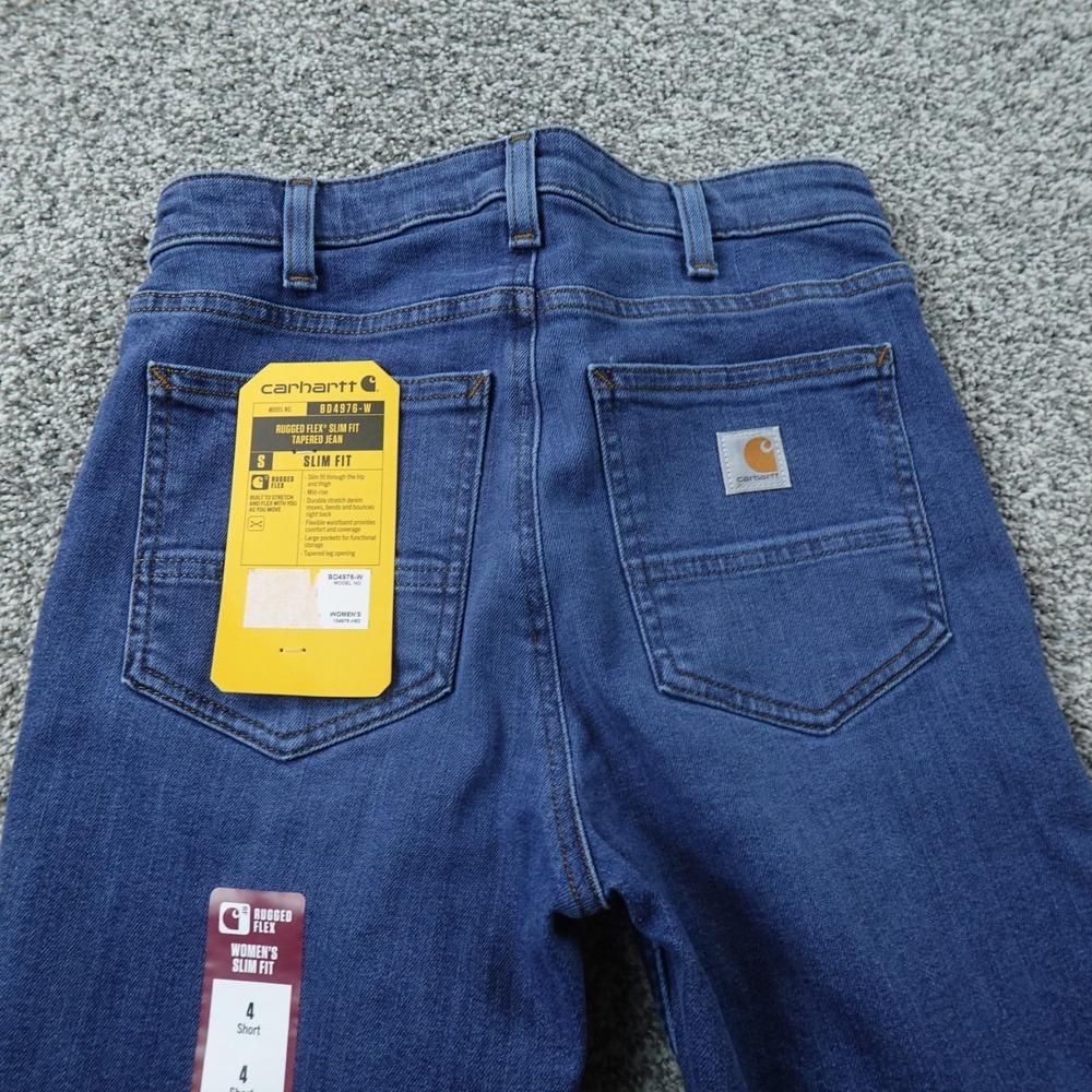 NEW Carhartt Jeans Womens 4 Dark Blue Denim Pants Rugged Flex Slim Tapered Work